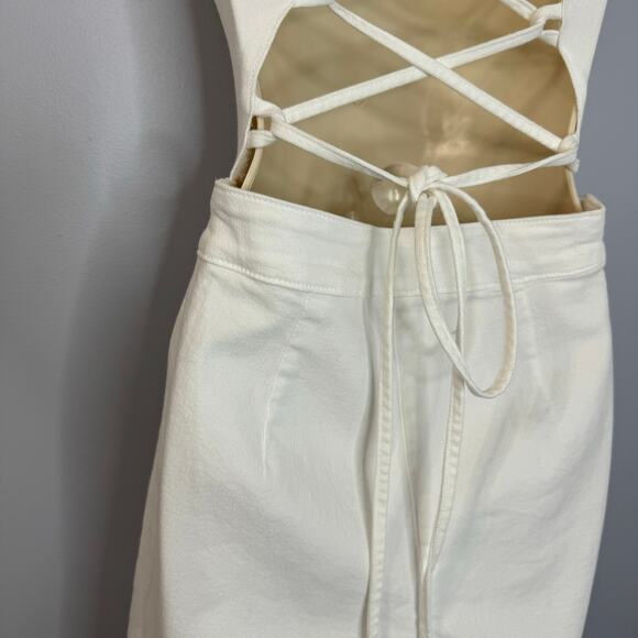 Good American Vacay Denim Jumpsuit Wide Leg Lace up BackTie Back White Sz 2 - Picture 9 of 12